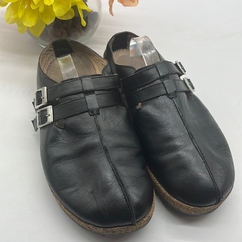Haflinger Black Leather Slip On Clog Mule Sz 40. CM1054